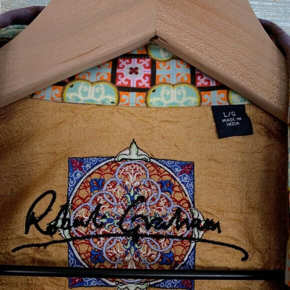 Robert Graham Floral Jacquard Flip Cuff Shirt Purple Silk Embroidered Mens Large - Picture 8 of 9